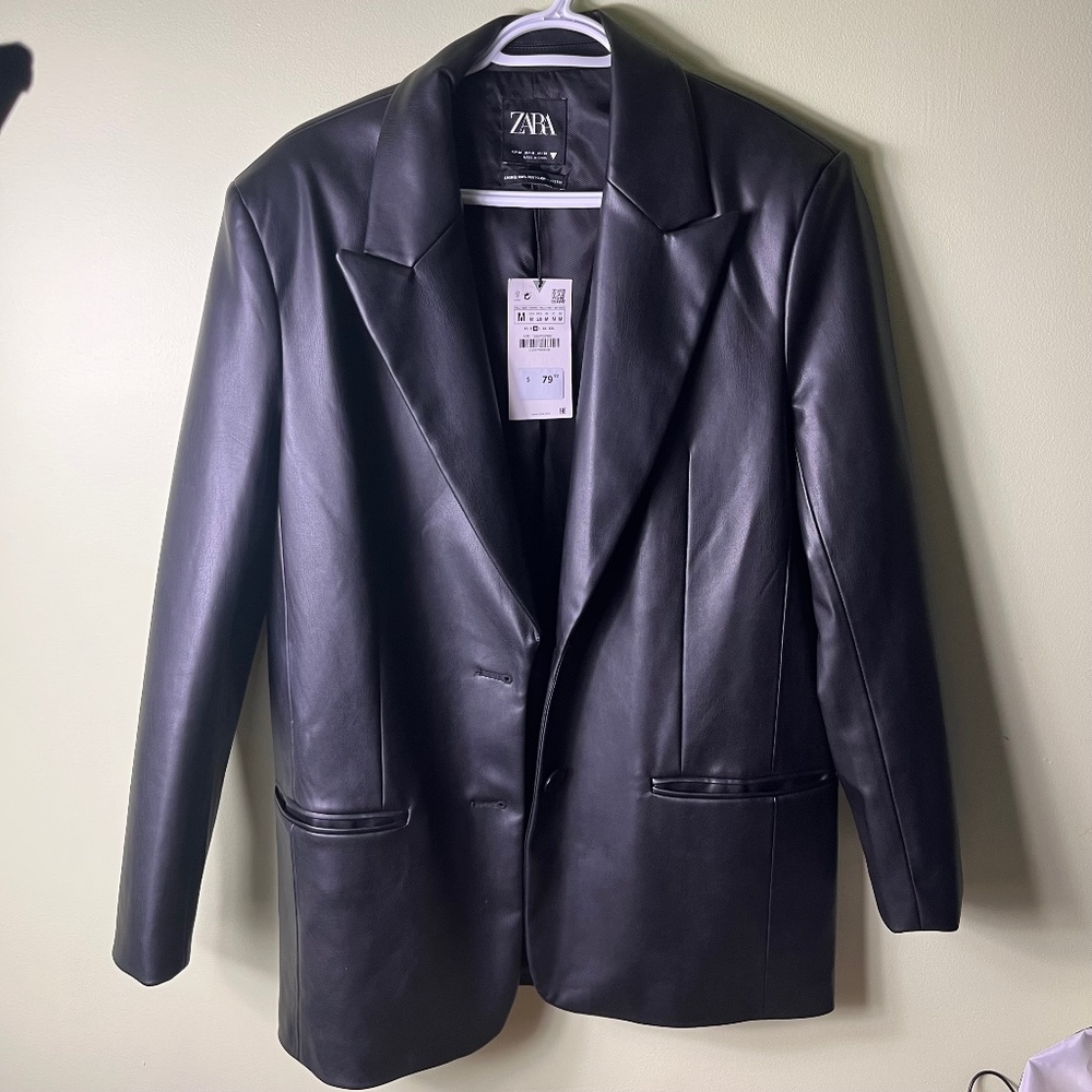 NWT Zara Leather Blazer Size M